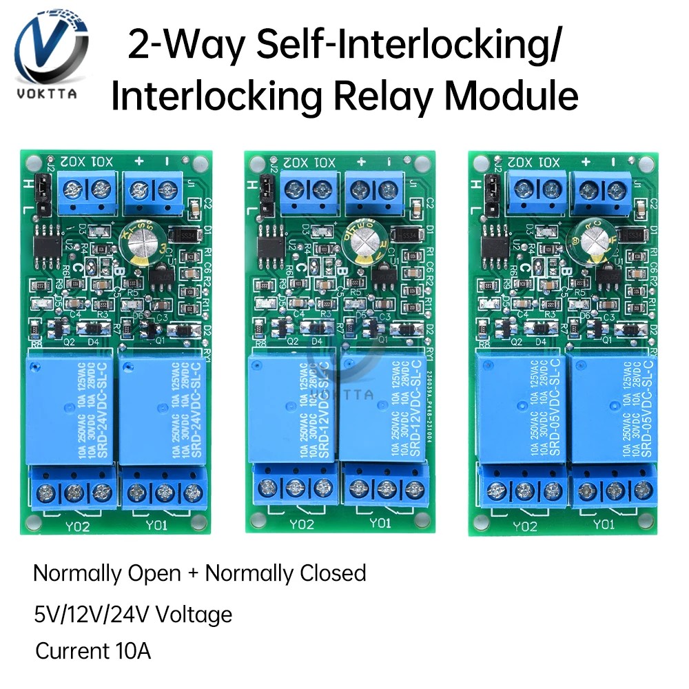 DC Relay Module Self-Locking Interlock Relay Module Switch Controller Protection Board High and Low Level Trigger 5V 12V 24V