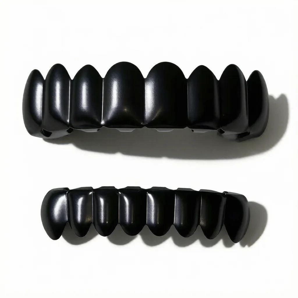 Matte Black Grillz Teeth Jewelry 8 Teeth Set Hip Hop Mouth Accessories Halloween Costume Party Fashion Tooth Cover