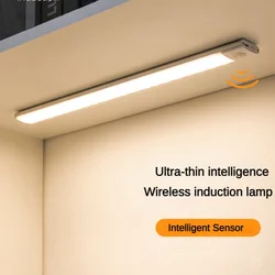 Lampade luce LED ultrasottile con rilevamento umano intelligente, banda di aspirazione magnetica wireless, striscia luminosa per guardaroba con portico ricaricabile