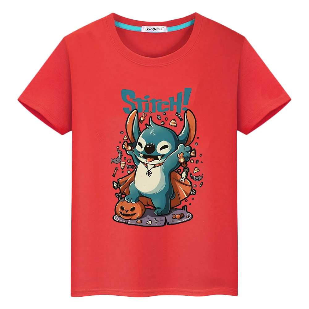 

Stitch t shirt for kids boy 10years Print 100%Cotton Short Tops y2k one piece Halloween pumpkin Anime Tees kids clothes girls