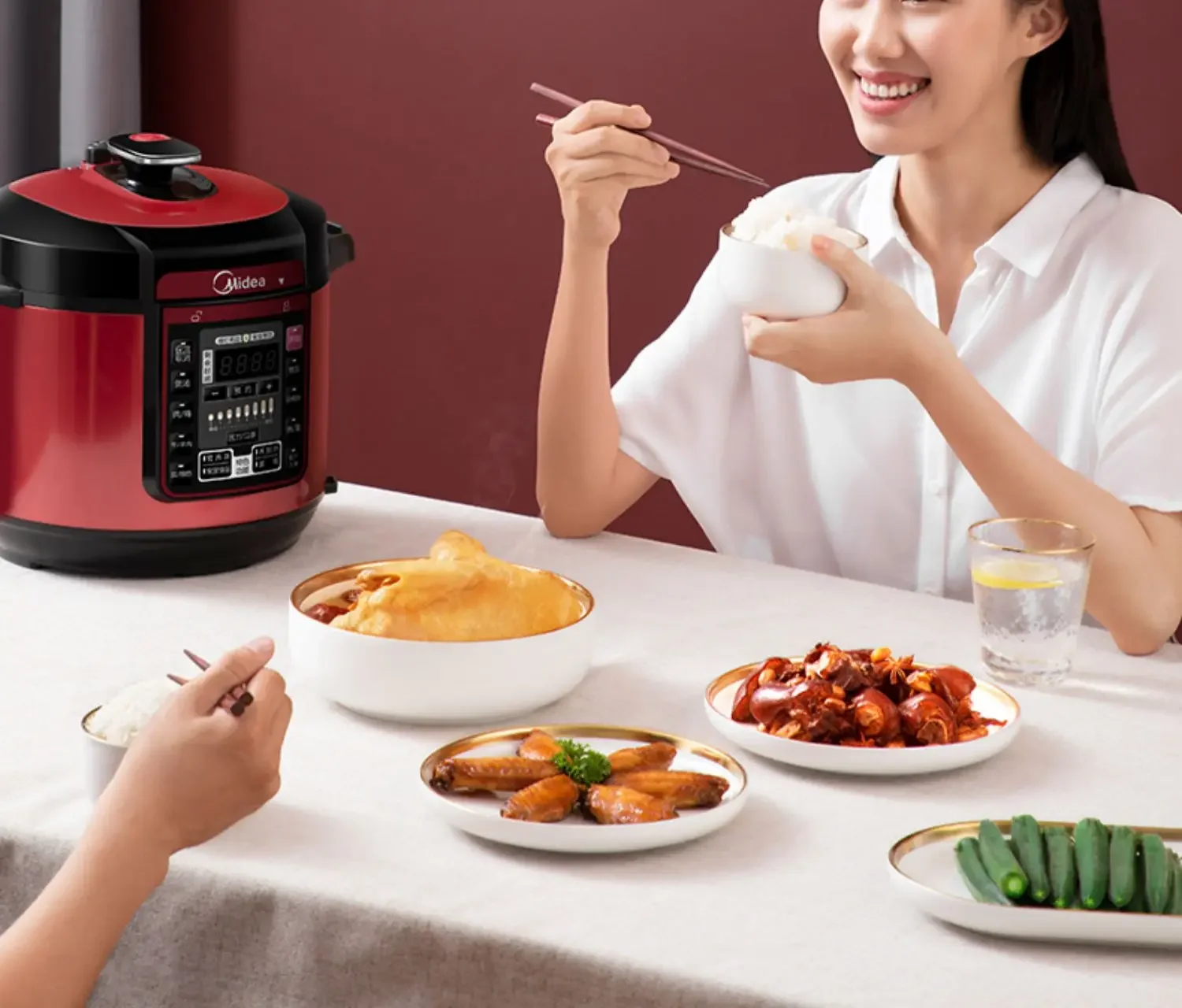 طنجرة ضغط كهربائية ميديا 220 فولت مع أوعية داخلية مزدوجة، طباخ ذكي بطيء، سعة طهي كبيرة، قدرة طهي الأرز