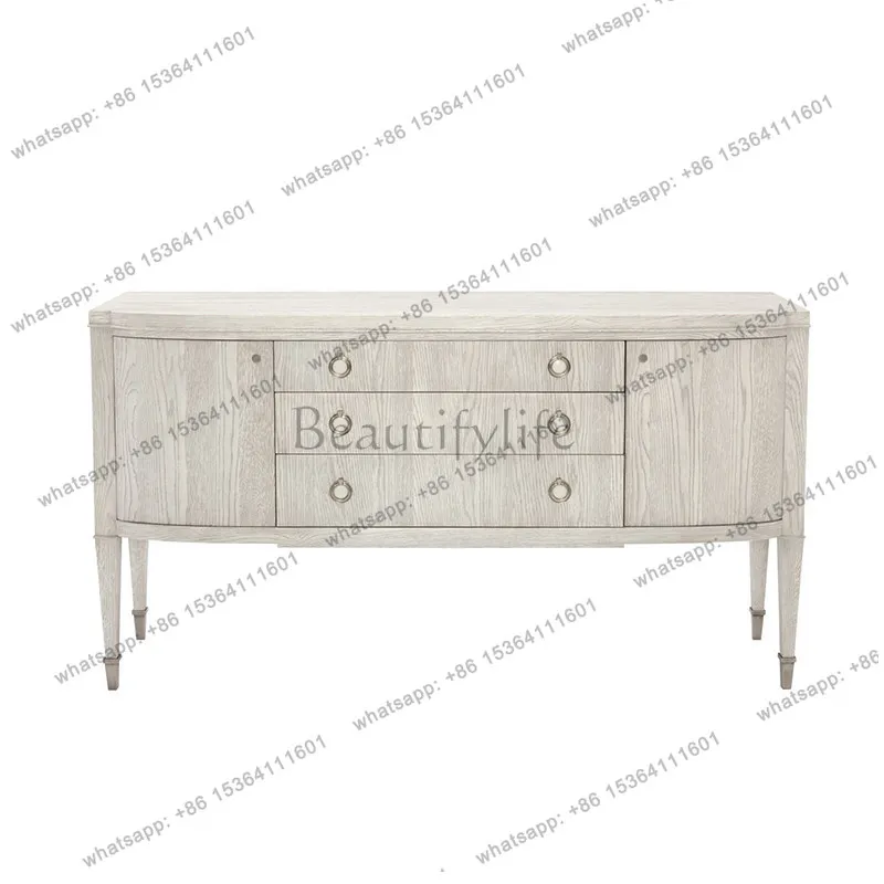 American solid wood entrance cabinet light luxury living room storage decorative cabinet neoclassical retro white old