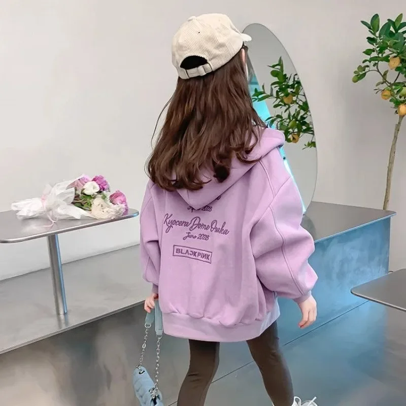 

2025 New Girls Zip-up Hoodie Jacket with Printed Design, Cotton Blend Autumn Outerwear for Tween Girls Breathable Kids Clothing