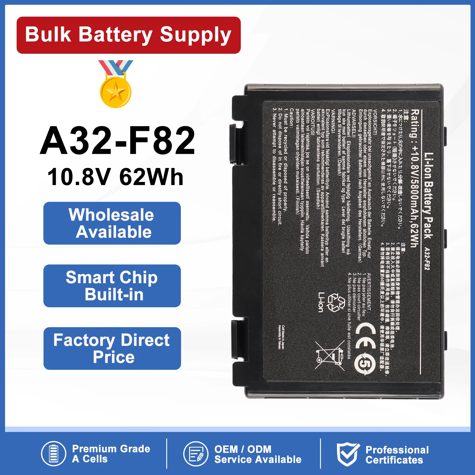 ETESBAY A32-F82 Laptop Battery For Asus F82 F52 K61 K70 X8A A32-F52 K40 K40E K40N K40lN K50 K50IJ K51 K60 P81 X5A X5E X70