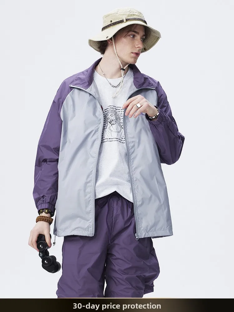 

Ретро-куртка с цветными вставками и воротником-стойкой, защита от УФ-излучения, модная молодежная модель из полиэстера, с длинными рукавами, на молнии, для активного отдыха