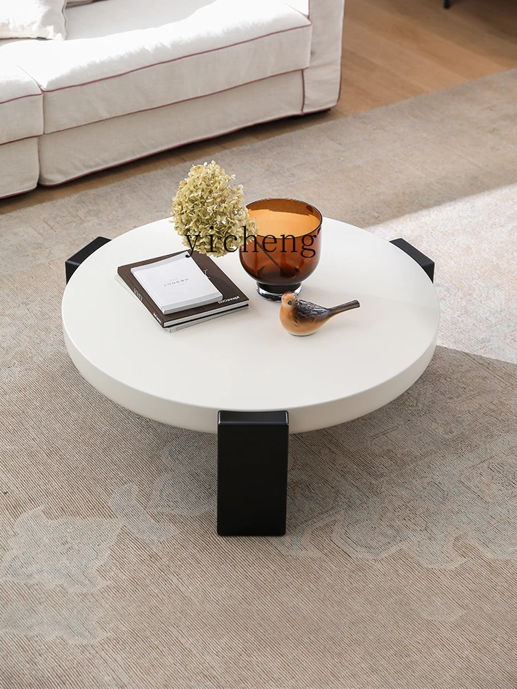 Tqh Cream Retro Style Oreo Coffee Table Living Room Home Simple Black and White Internet Celebrity round Tea Table