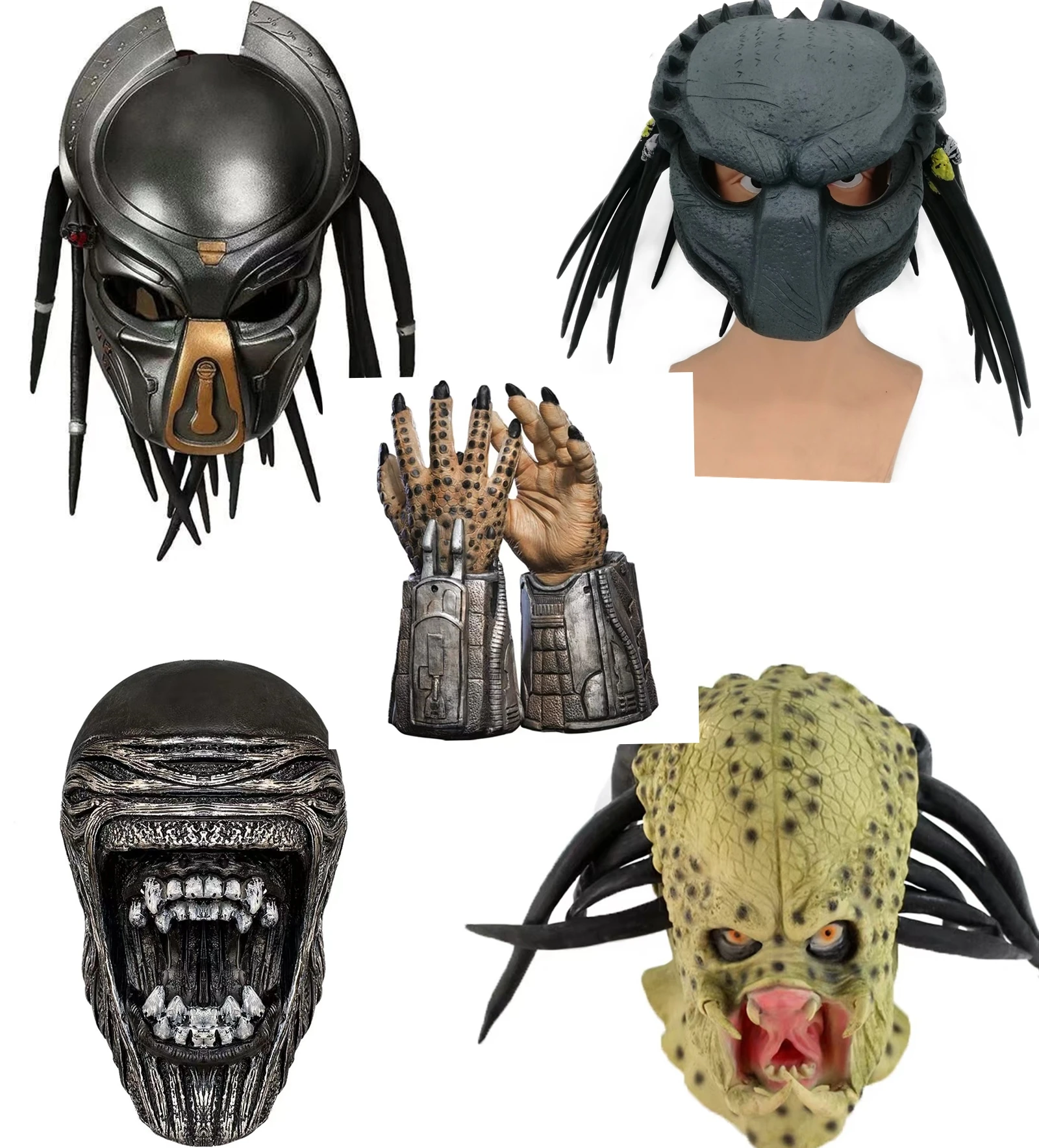 

Movie Alien predator mask helmet Gloves Latex motorcycle costume Halloween Cosplay Party masquerade props for kids Adult