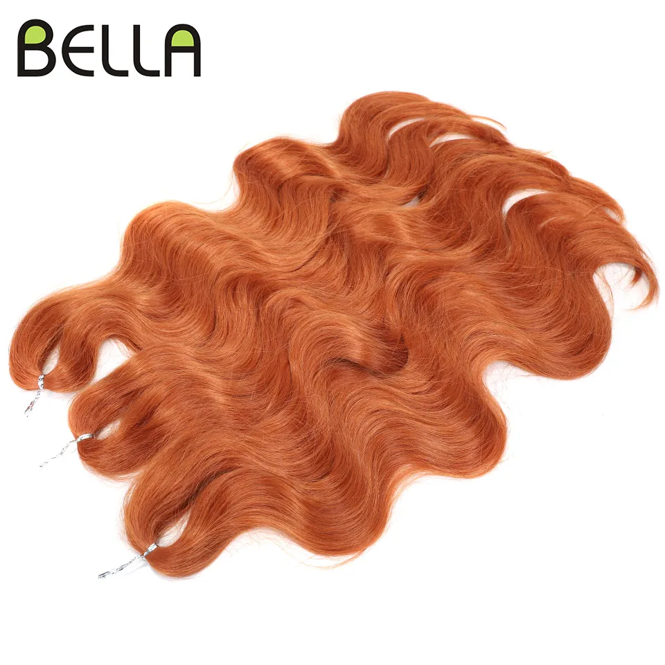 BELLA Soft Body Wave Crochet Hair 24Inch 3PCS Synthetic Hair Braids Ponytail Fake Hair Wavy Ombre Blonde Orange Hair Extensions