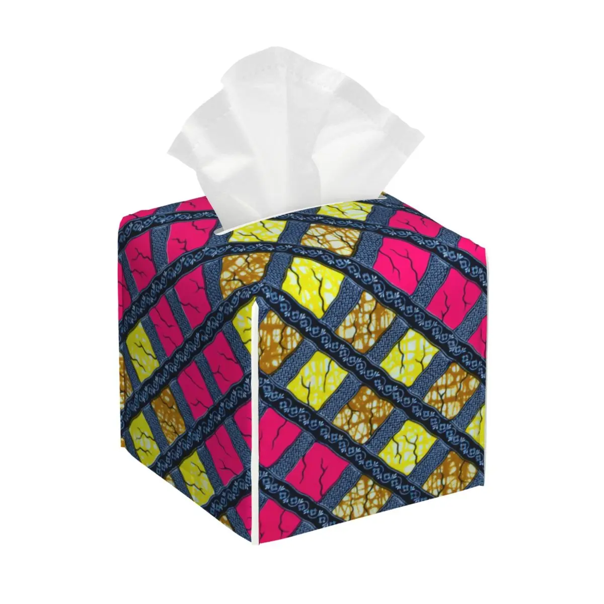 Stylish And Unique African Ankara Prints Tissue Box Cover Square PU Leather Africa Ethnic Art Facial Tissues Holder for Bathroom