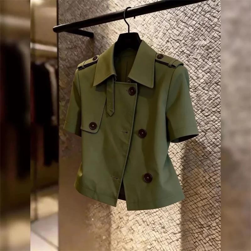 

Unique Stylish Military Green Shirt Top Women Blouse 2026 New Design Spring Summer 2026 Casual Short Sleeves Shirt Jacke