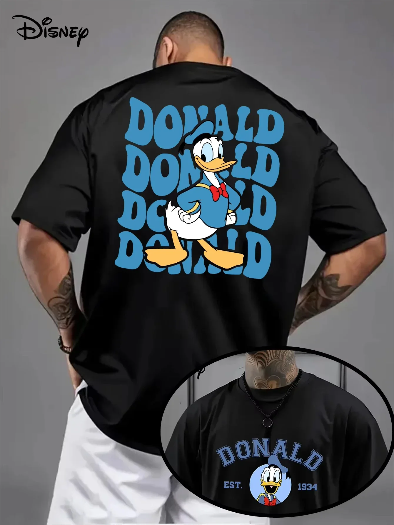 

Summer Men Donald Duck Pattern T-Shirt Daily Leisure and Theme Activities Wear Unisex Cotton Short Sleeve Oversized