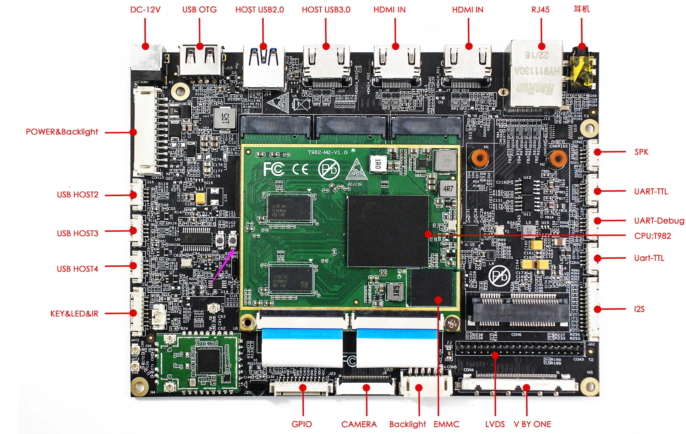 T982 Development Board Android 11 quad-core ARM Cortex-A55 supports single 8 dual 8LVDS interface &V BY ONE interface