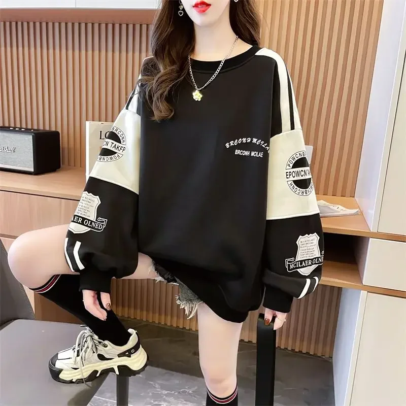 Felpa stampata a contrasto di colore per donna Abbigliamento coreano Abiti giovanili abbinati Emo anni 2000 Top pullover donna estetica