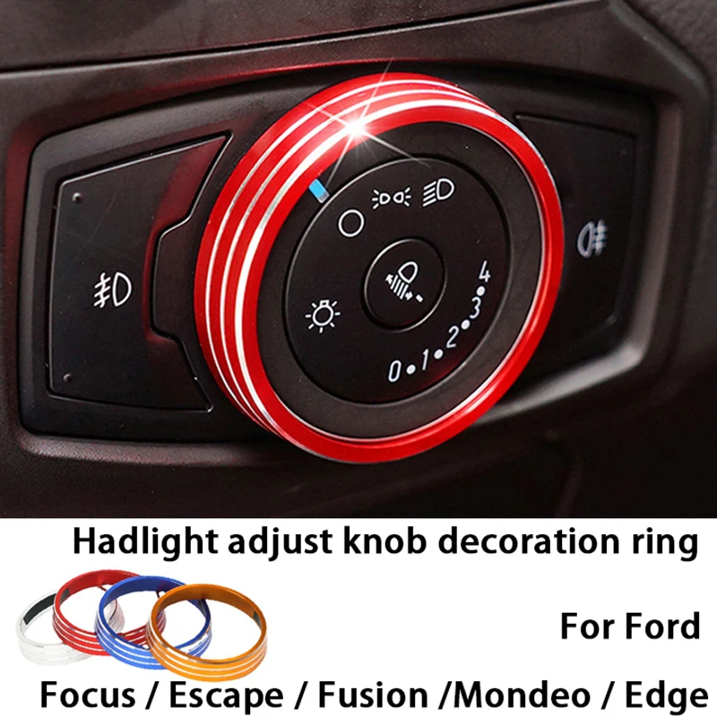 1 pçs botão de ajuste do farol do carro decoração anel metal guarnição capa para ford focus escape fusão mondeo borda acessórios interiores
