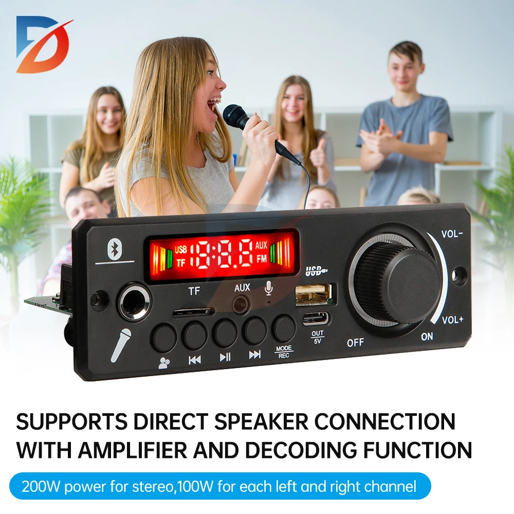 Mp3 Bluetooth decoder board DC 8-26V audio decoder module power supply 2*100W with amplifier recording microphone call TPA3116