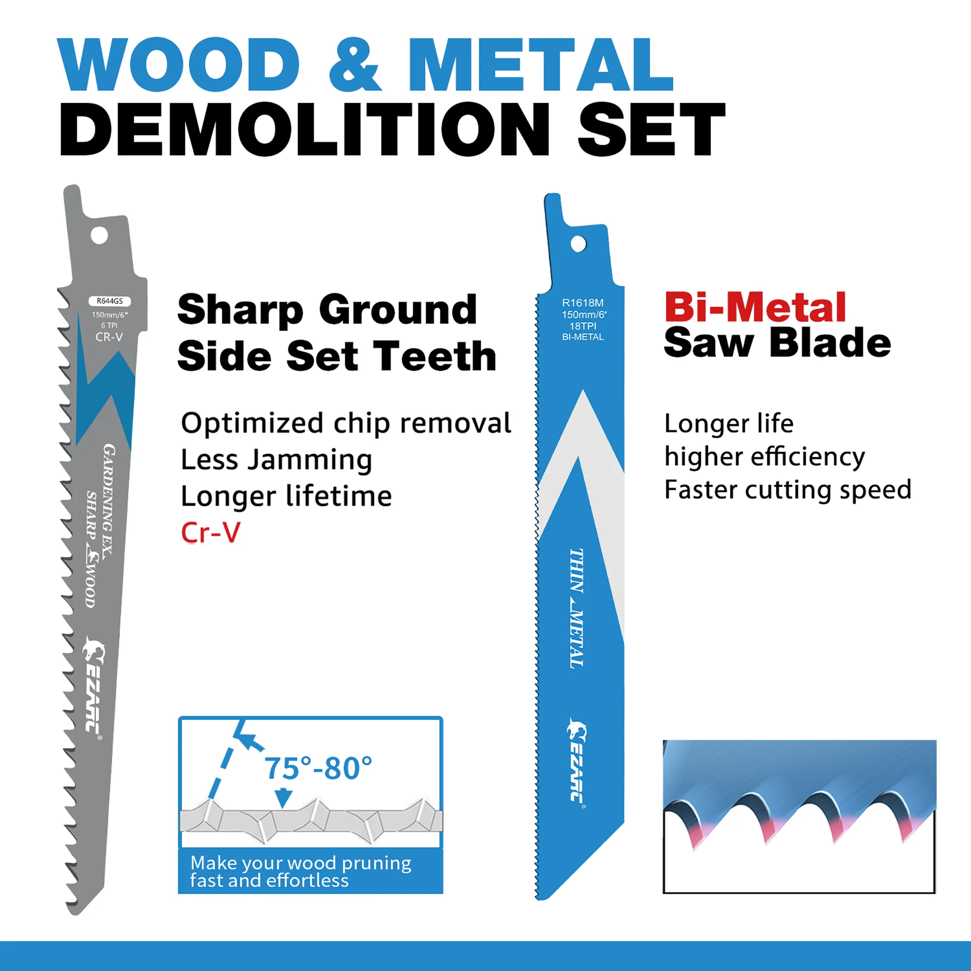 EZARC 12PC All-Purpose Cutting Sawzall Blades for Metal & Wood, Bi-Metal Universal Multitool Reciprocating Saw Blades Cut Tools
