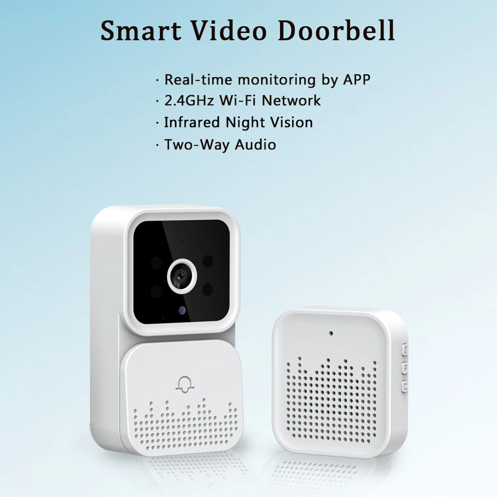 Tuya Smart Video Doorbell Wireless HD Camera IR Alarm Security Door Bell Wi-Fi Intercom for Home Apartment for Home Office