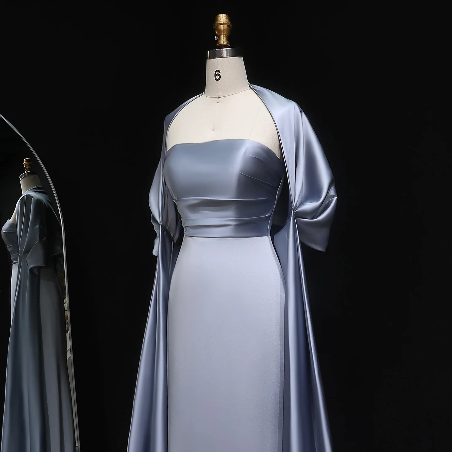 Sharon Said Elegante abito da sera in raso grigio con mantello Abiti da festa di nozze da donna modesti SF071 personalizzati