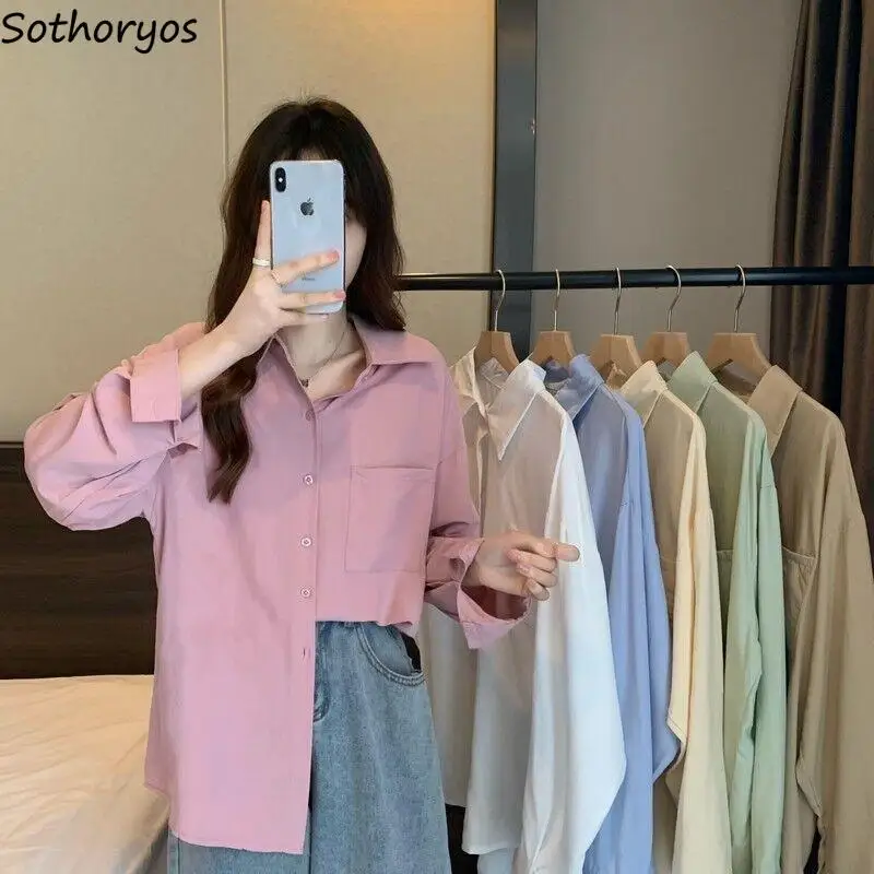 Shirts for Women Sun-proof Loose Tops Casual Ulzzang Mature Office Lady Classic Mature Streetwear Pockets All-match Chic Рубашка