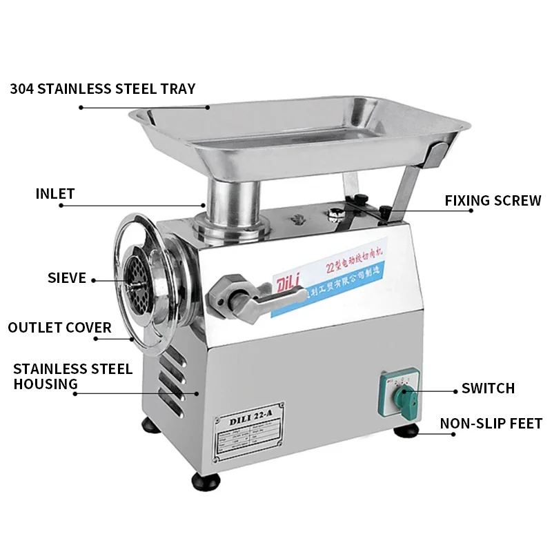 Электрическая мясорубка 22-A из нержавеющей стали, 1100 Вт, 250 кг/ч