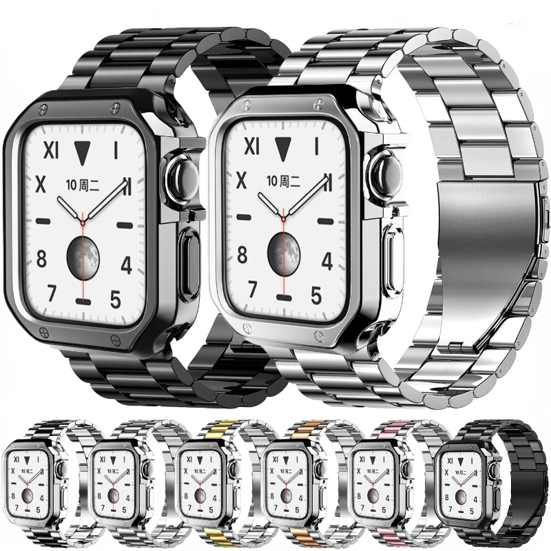 

Metal Strap For Apple Watch Band 45mm 41mm Stainless Steel Soft TPU Protective Case iWatch 8 7 6 5 4 3 2 SE 44mm 42mm 40mm 38mm