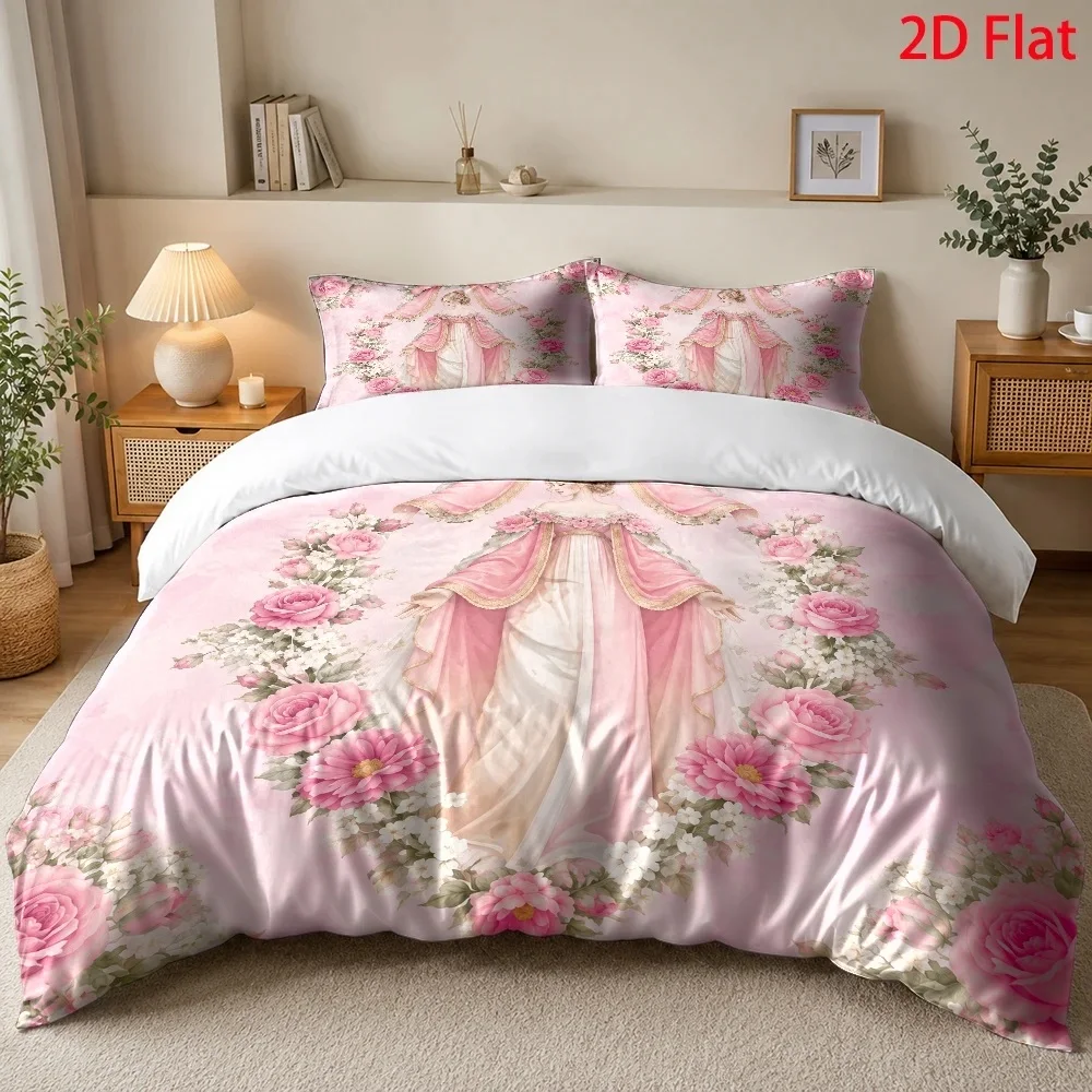 Pink Rose Wreath Goddess Duvet Cover Set Multi Size Quilt Cover Queen Size Bedroom Bedding Decoration Machine Washable Adult Boy Girl Bedroom