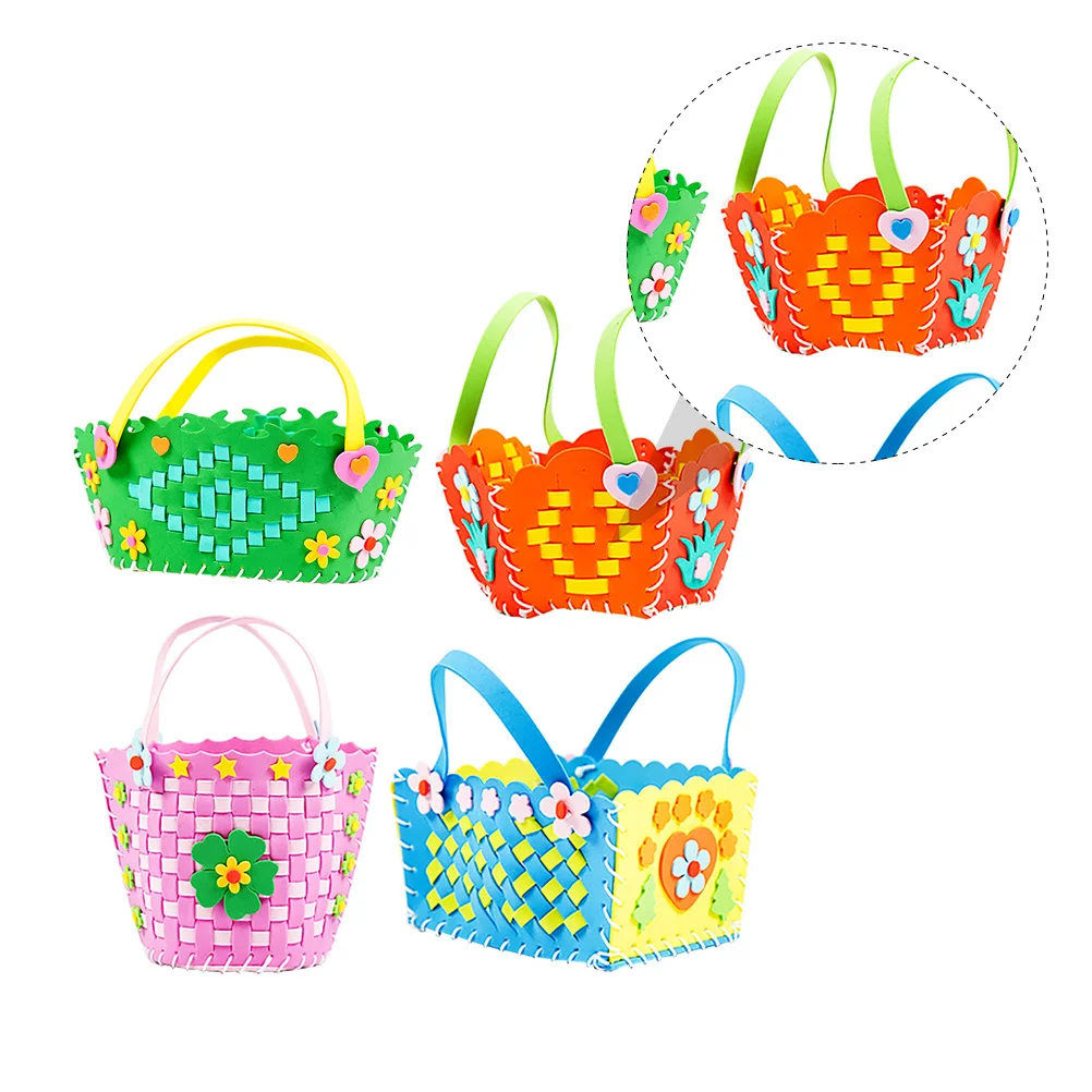 4 قطعة سلة مغزولة للأطفال مادة ذاتية الصنع قماش ملون غير منسوج سلة زهور محمولة يدويًا لحرف رياض الأطفال #5