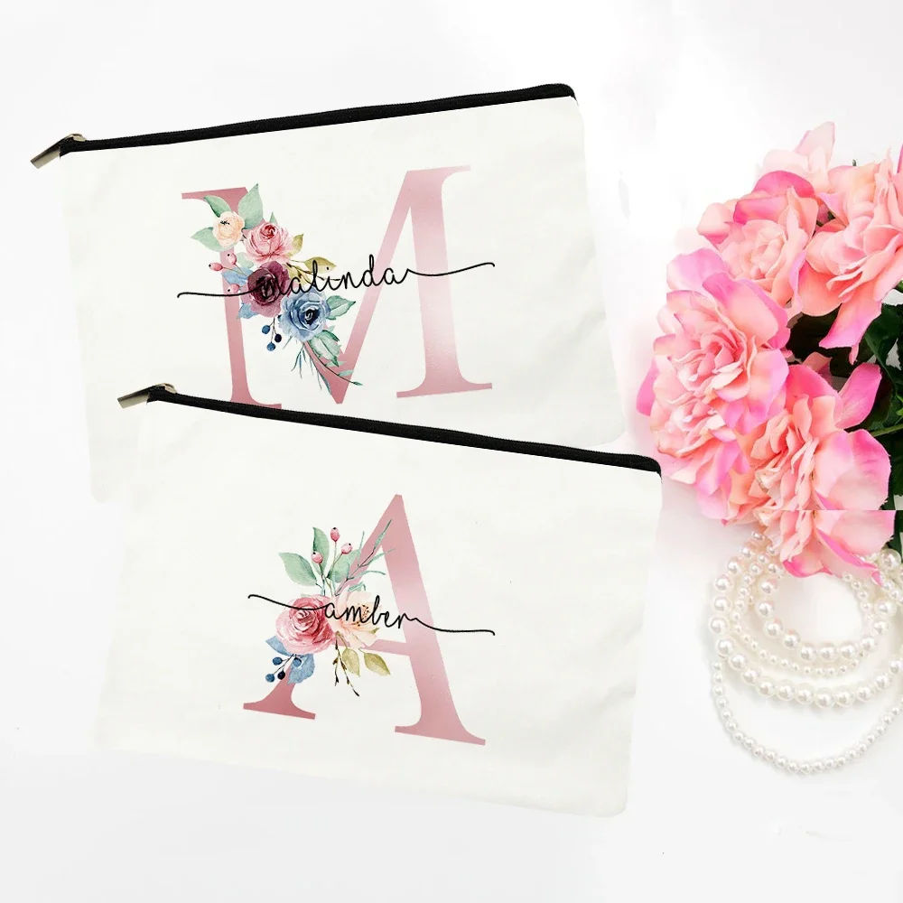 Bridesmaid Cosmetic Bag Pouch Personalized Initial Make up Toiletry Bag Makeup Bag Gifts for Her Custom Bridesmaid Proposal gift