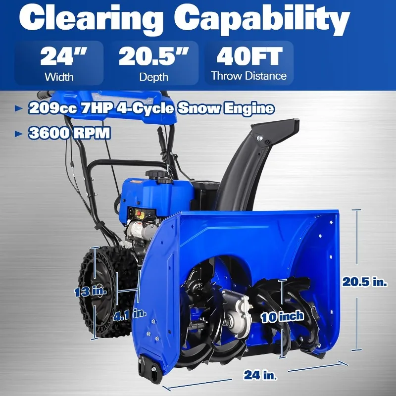 24 Inch Self-Propelled Snowblower Gas Powered, 209cc Gasoline Snow Blower with Electric Start and LED Headlight