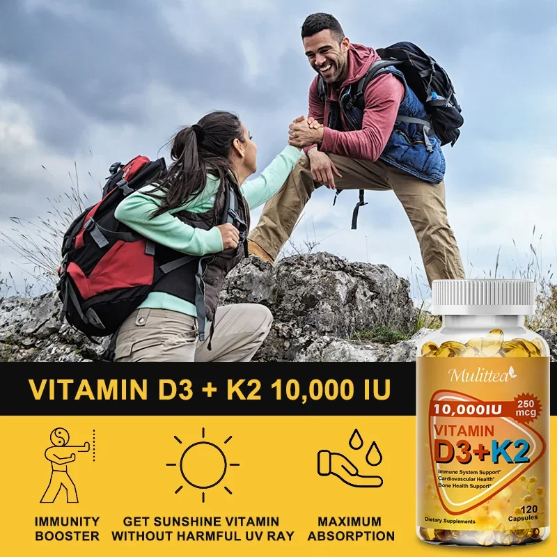 Mulittea Vitamin D3+K2 Capsules Help Regulate Calcium Metabolism Promote Bone Teeth and Skin Health Support Immunity