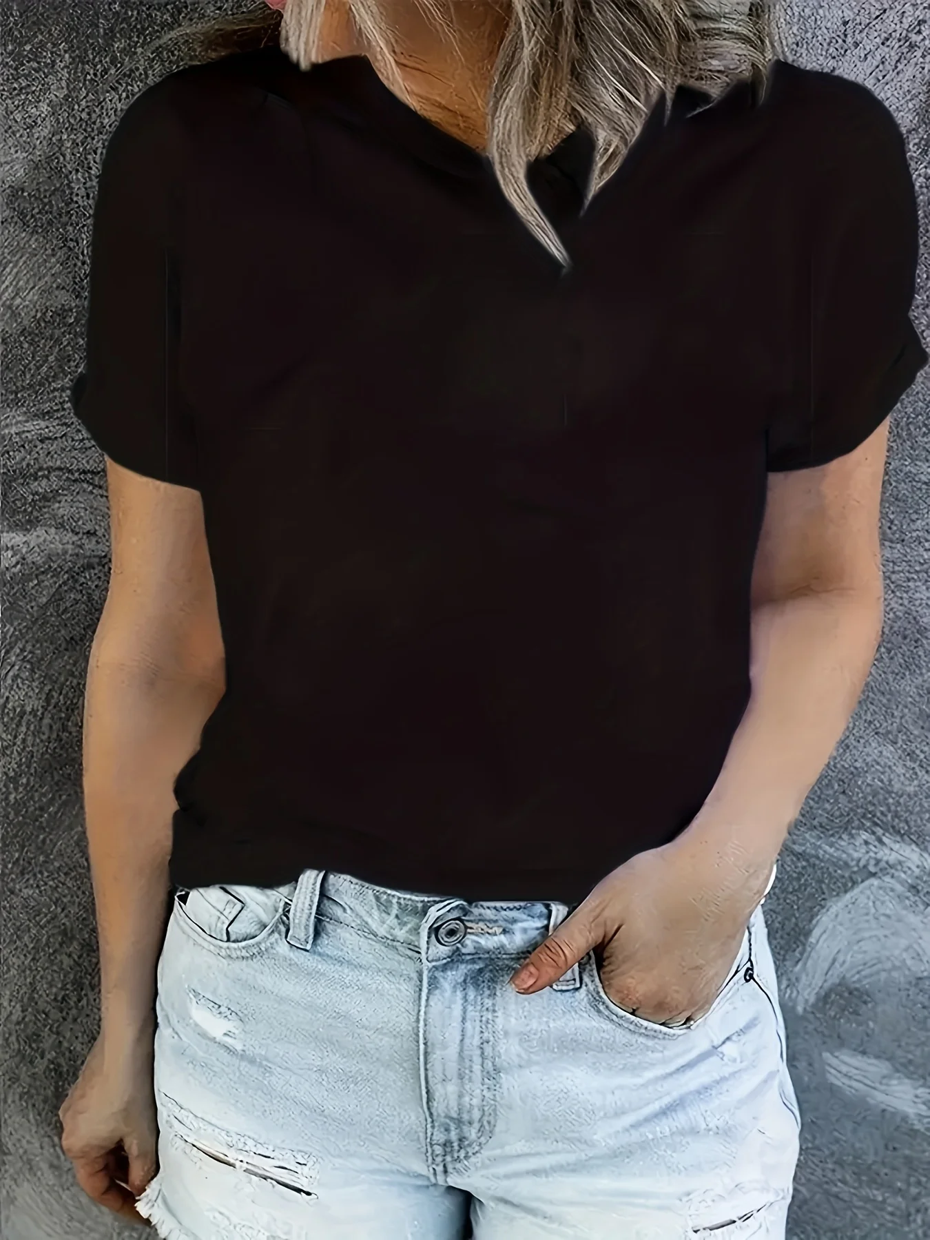 Women'S Casual Solid Color T-Shirt - Soft Crew Neck Short Sleeve Top for Casual Attire Black, Ladies T Shirts Aesthetic Clothes