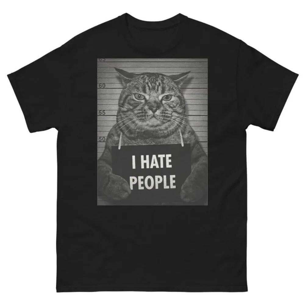 Funny Cat Mugshot T-Shirt Men Women Cat Owner Novelty Gift Loose Fit Casual Everyday Wear Cotton Short Sleeve Shirts