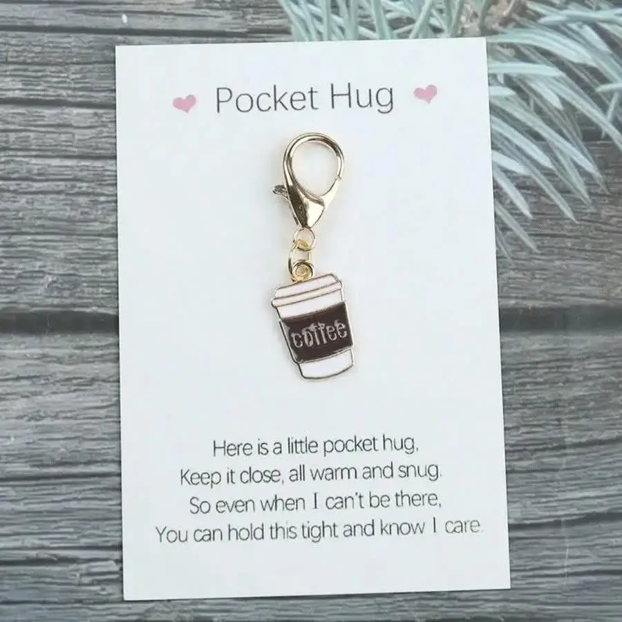 1/5/10/20/50/100pcs Vintage Style Coffee Cup Keychain With Pocket Hug Card - Zinc Alloy, Perfect For Coffee Lovers, Fashionable