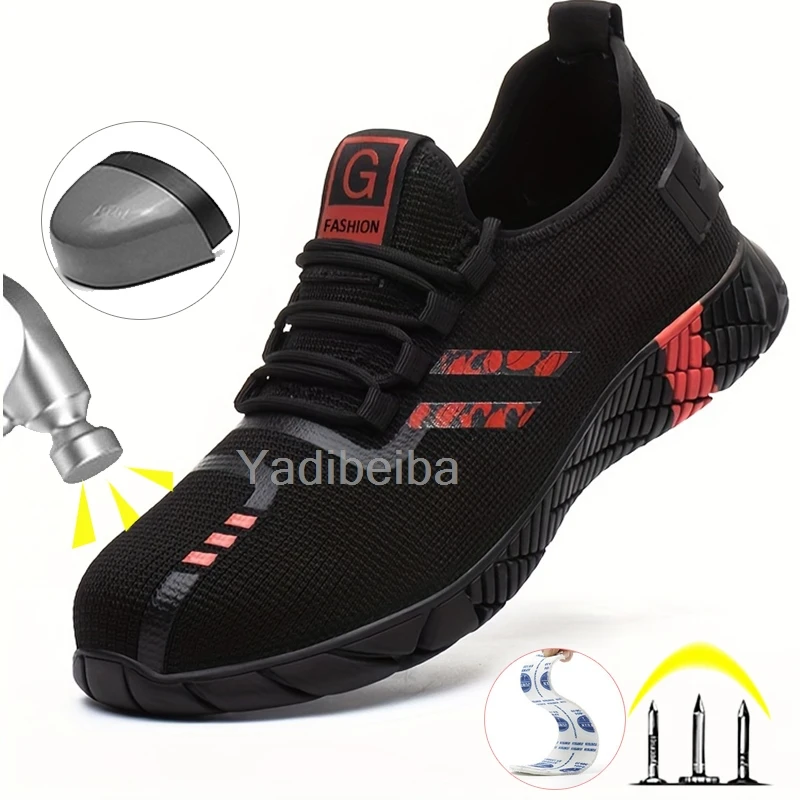 Men Steel Toe Safety Work Boots Breathable Lightweight Indestructible Construction Working Shoes Puncture-Proof Male Sneakers