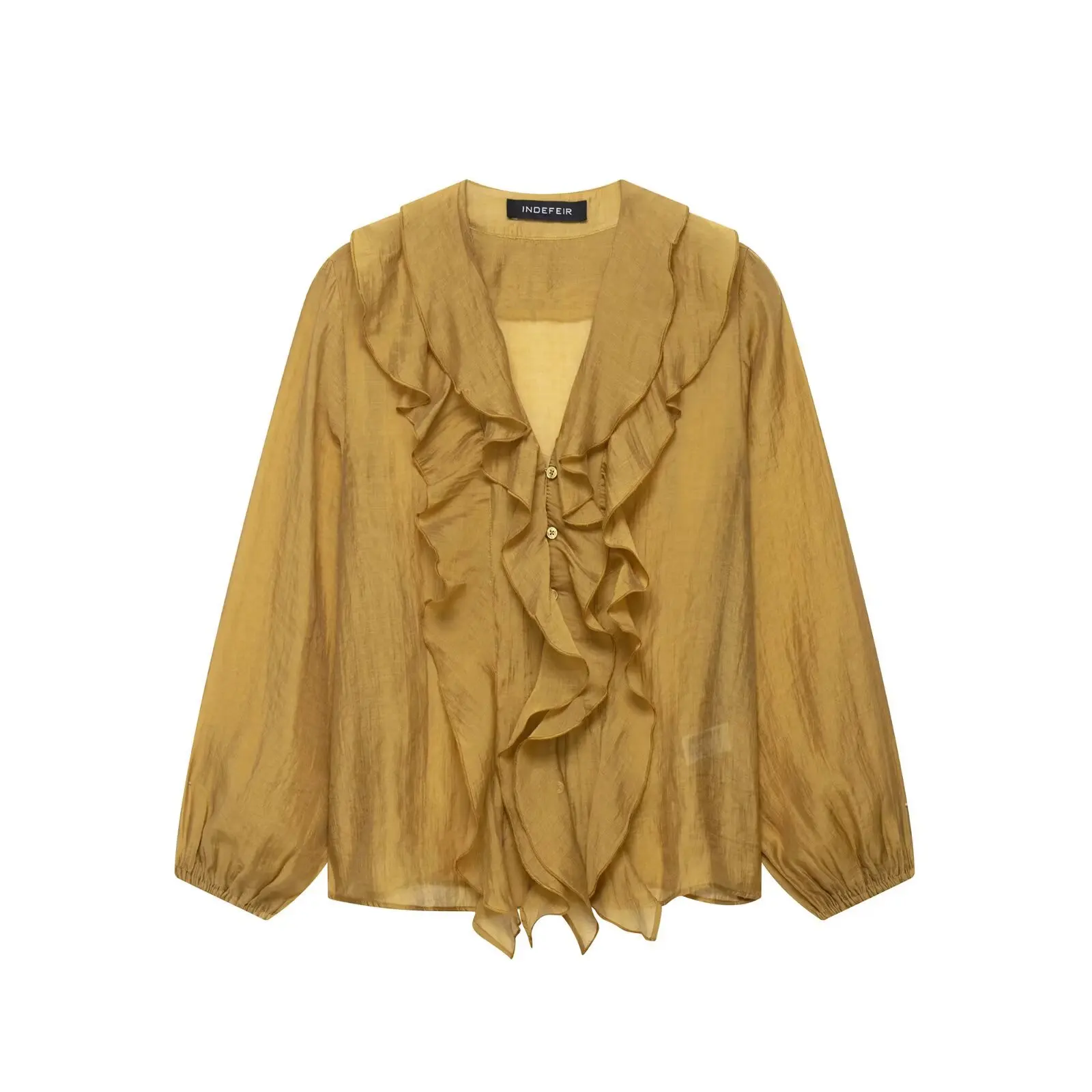 Femmes mode 2025 été empilés chemises décontracté mince à manches longues Y2K haut surdimensionné col en V manches bouffantes Blouses Chic hauts