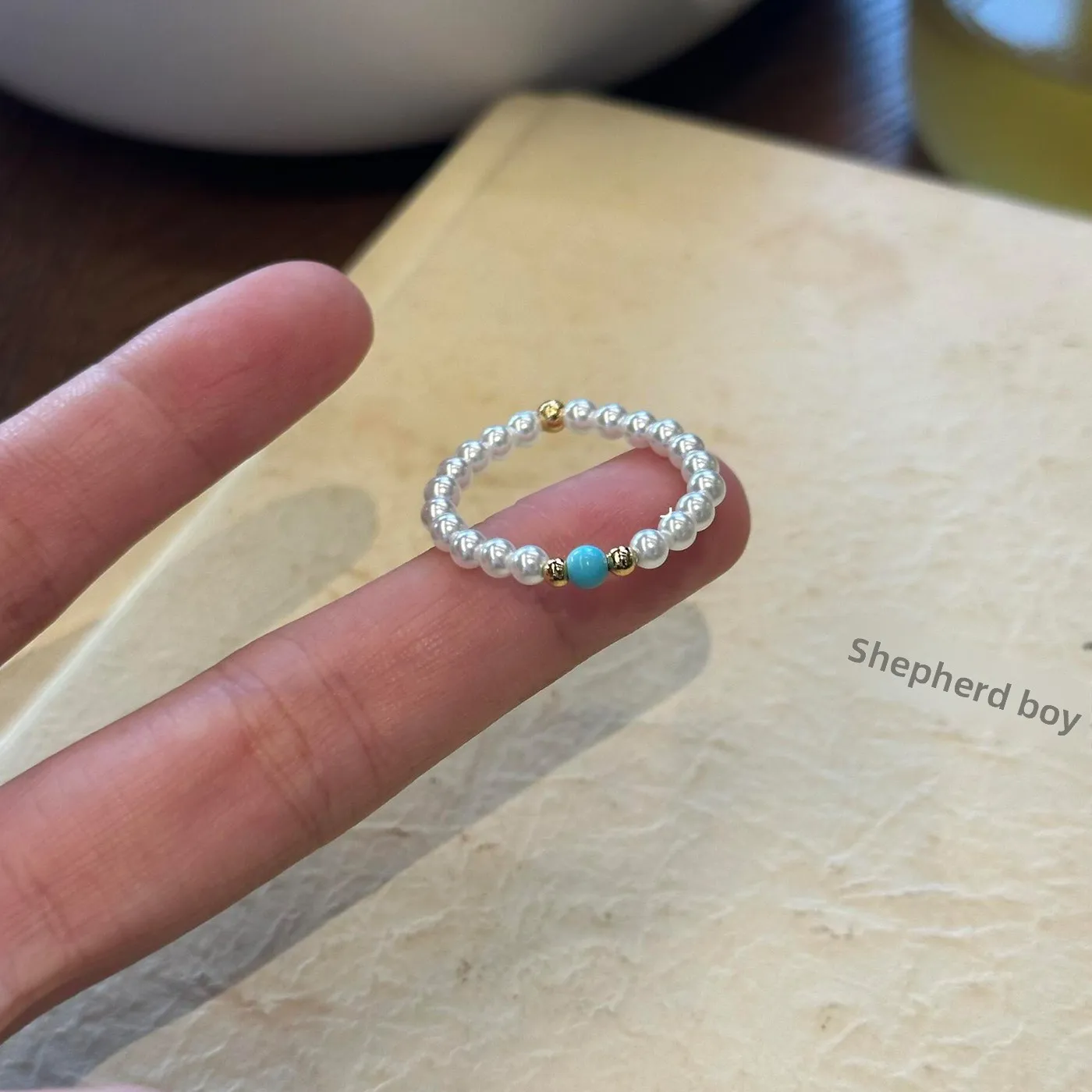 

Кольцо с искусственным бирюзовым жемчугом в новом китайском стиле, женское, винтажное, в придворном стиле, с ощущением роскоши, маленькое, дизайнерское