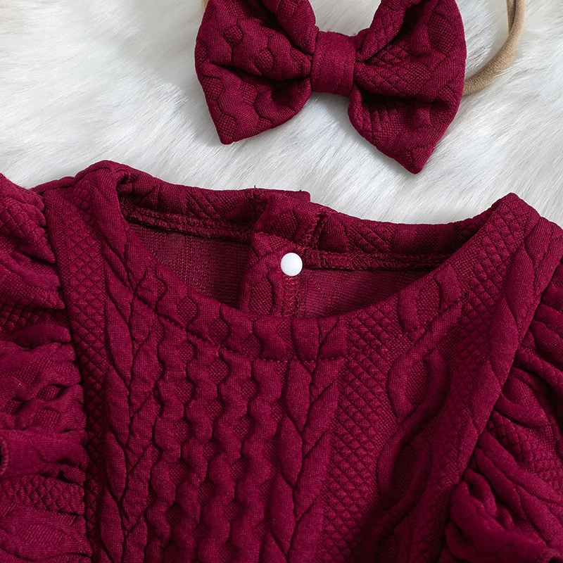 Baby Girl Knit Dress Long Sleeves Sweater Dress Toddler Fall Winter Outfits with Bowtie 6M-4Y Kids Girl Autumn Clothes