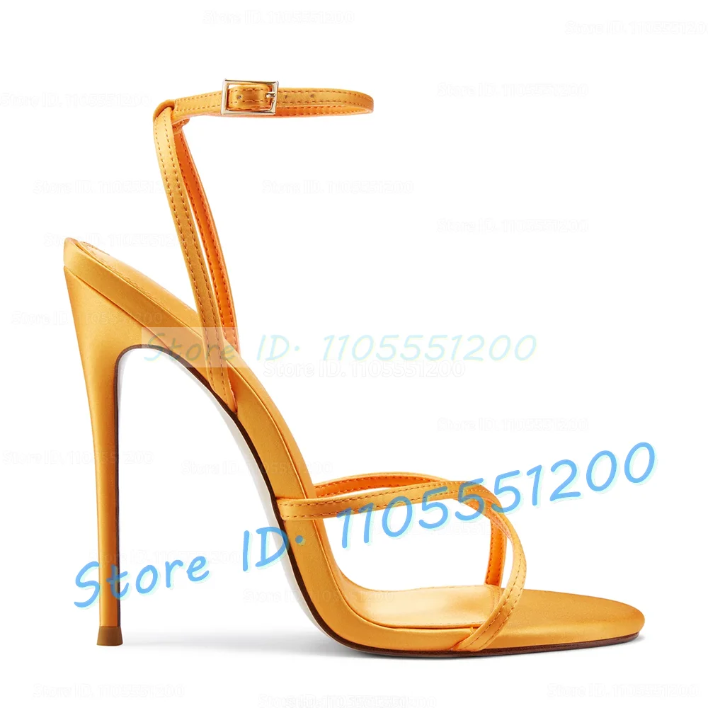 Slender Cross Strap 12cm High Heel Sandals Women Classy Stiletto Heel Leggy Satin Shoes Ladies Ankle Strap Party Evening Sandals