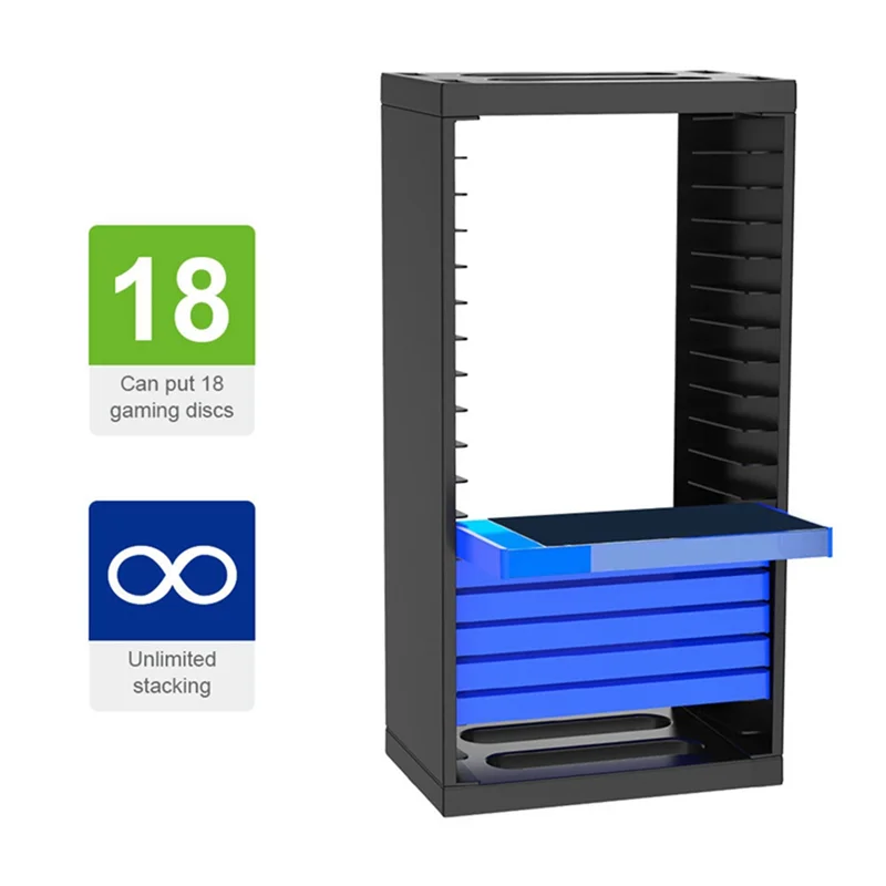 AD41-For PS4 Multifunctional Disic Storage Tower Games Discs Holder Vertical Stand 18 Game Disks