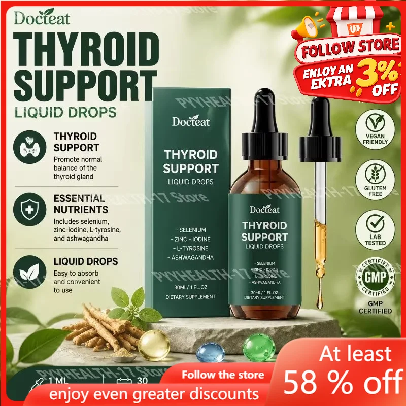 Docteat Thyroid Support Liquid Drops for Supports Thyroid Wellness with Selenium Zinc-Iodine L-Tyrosine and Ashwagandha 30 ML