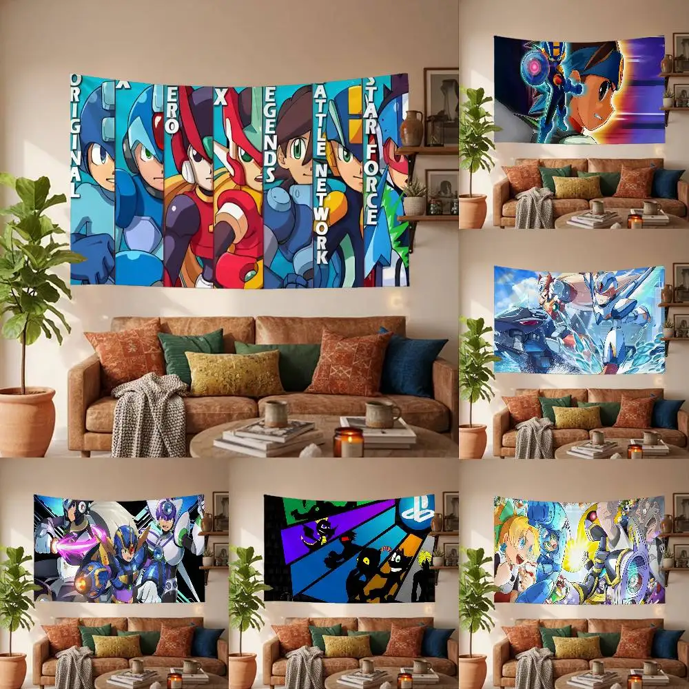 M-Megaman Anime Tapestry Wall Hanging Tapestry Art Deco Blanket Curtain Hanging At Home Bedroom Living Room Decor
