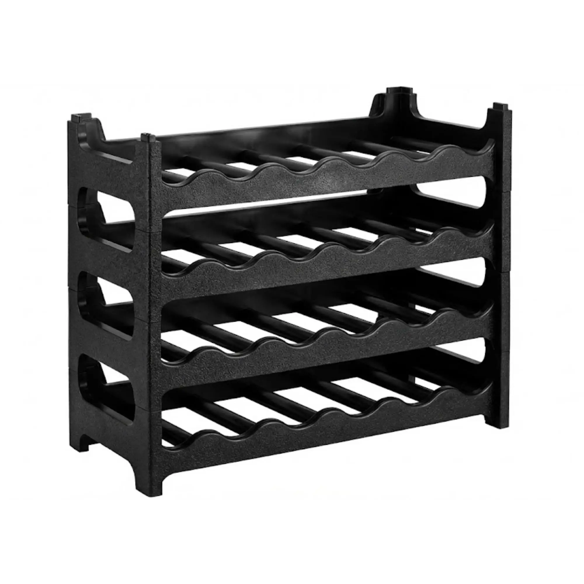 Boîte à vin modulaire empilable en plastique, porte-bouteilles effet peau martelée, 6 bouteilles par module, support de rangement Salvation - Noir, 24