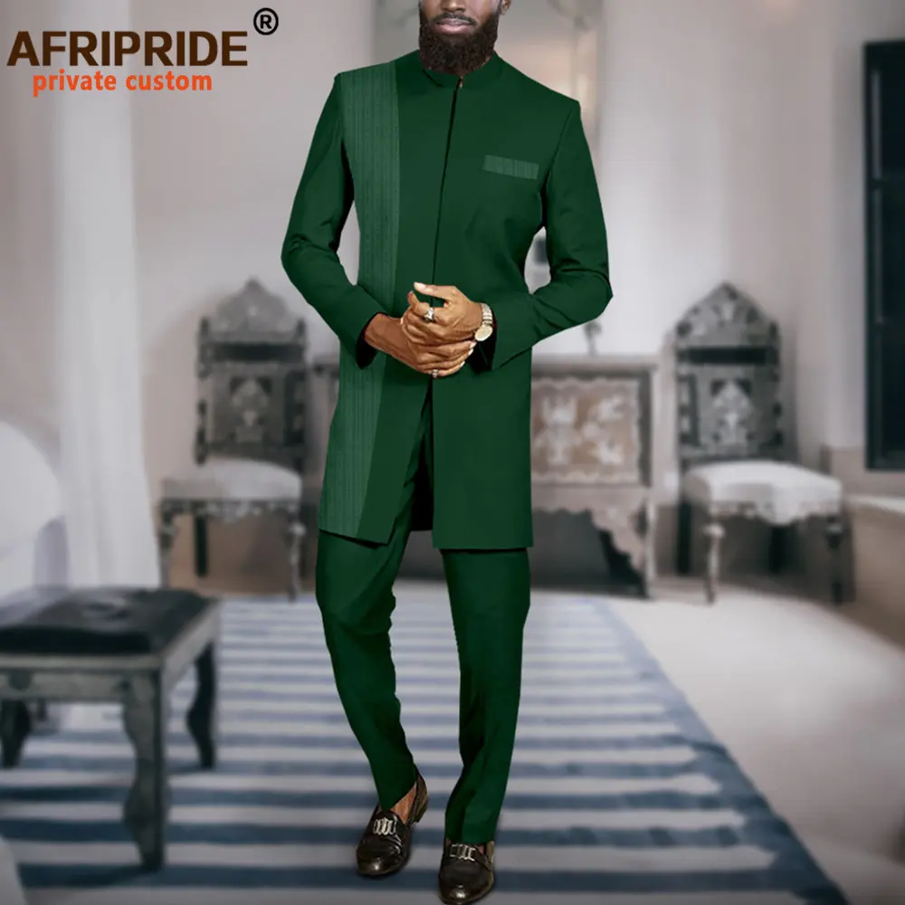 Men`s Suit African Clothes Slim Fit Blazer and Pants Set Formal Outfits Dashiki Jacket Ankara Attire Bazin Riche A2316067