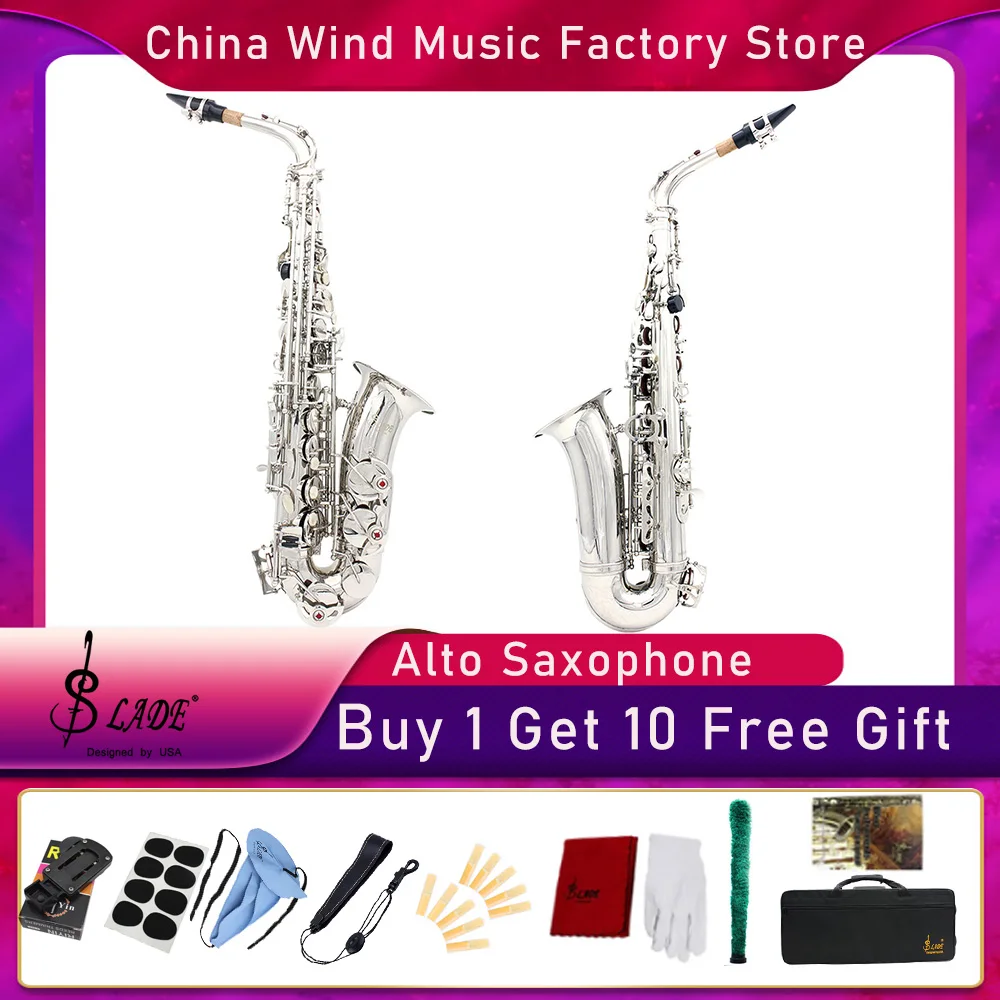 SLADE Eb Tune  Alto Saxophone Professional Silver Saxophone Buy 1 Get 10 Free Gifts Sax  Accessories for Beginner Student