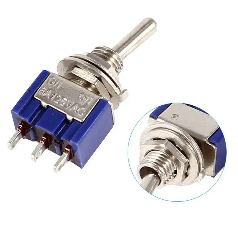 10PC/5PCS Miniature Toggle Switch Single Pole Double Throw SPDT (MTS102) ON-ON 120VAC 6A 1/4 Inch Mounting MTS-102