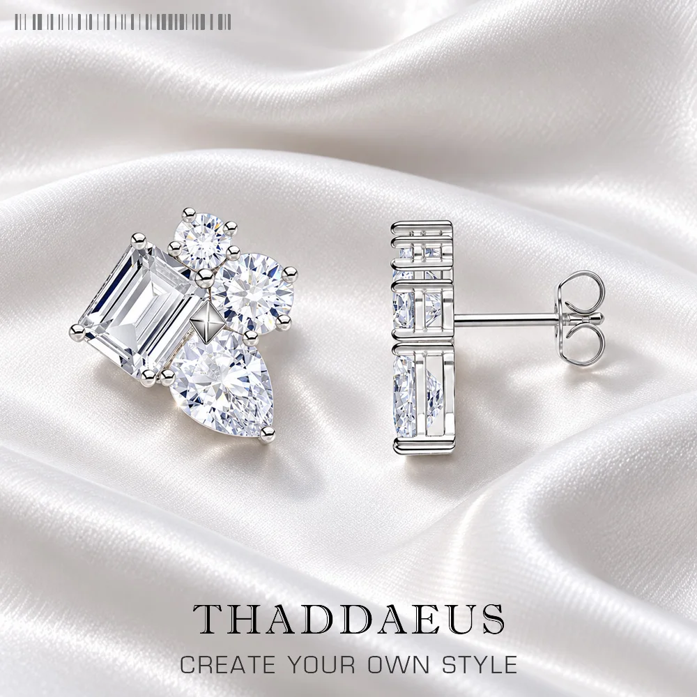 Geometrischer Ohrstecker aus weißem Stein, glamouröser Schmuck für Frauen, Hochzeit, romantisches Geschenk aus 925er Sterlingsilber