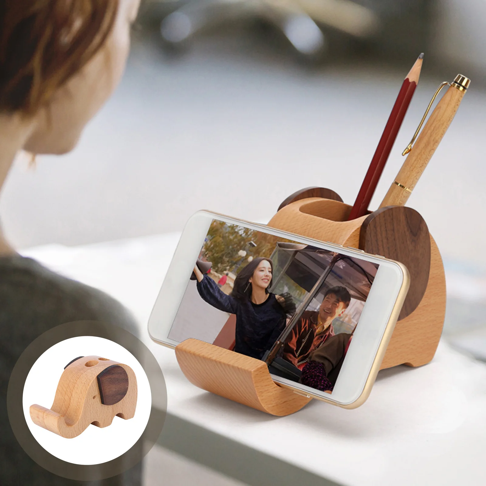 

Lovely Elephant Pen Holder Sturdy Hard to Break Decorative Desktop Organizer with Mobile Phone Stand Feature Elephant Pen Holder