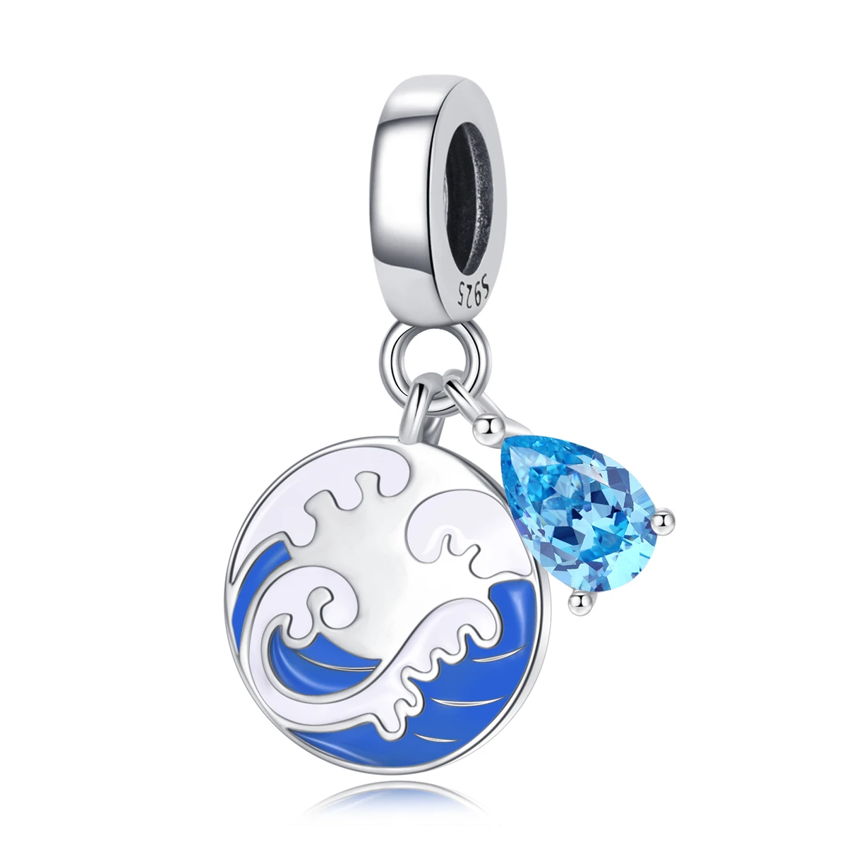 

PANQDIY 925 Sterling Silver Charm Pendant Enamel Blue Diamond Fine Sea Wave Pendant DIY jewelry Charms Bracelets for Women