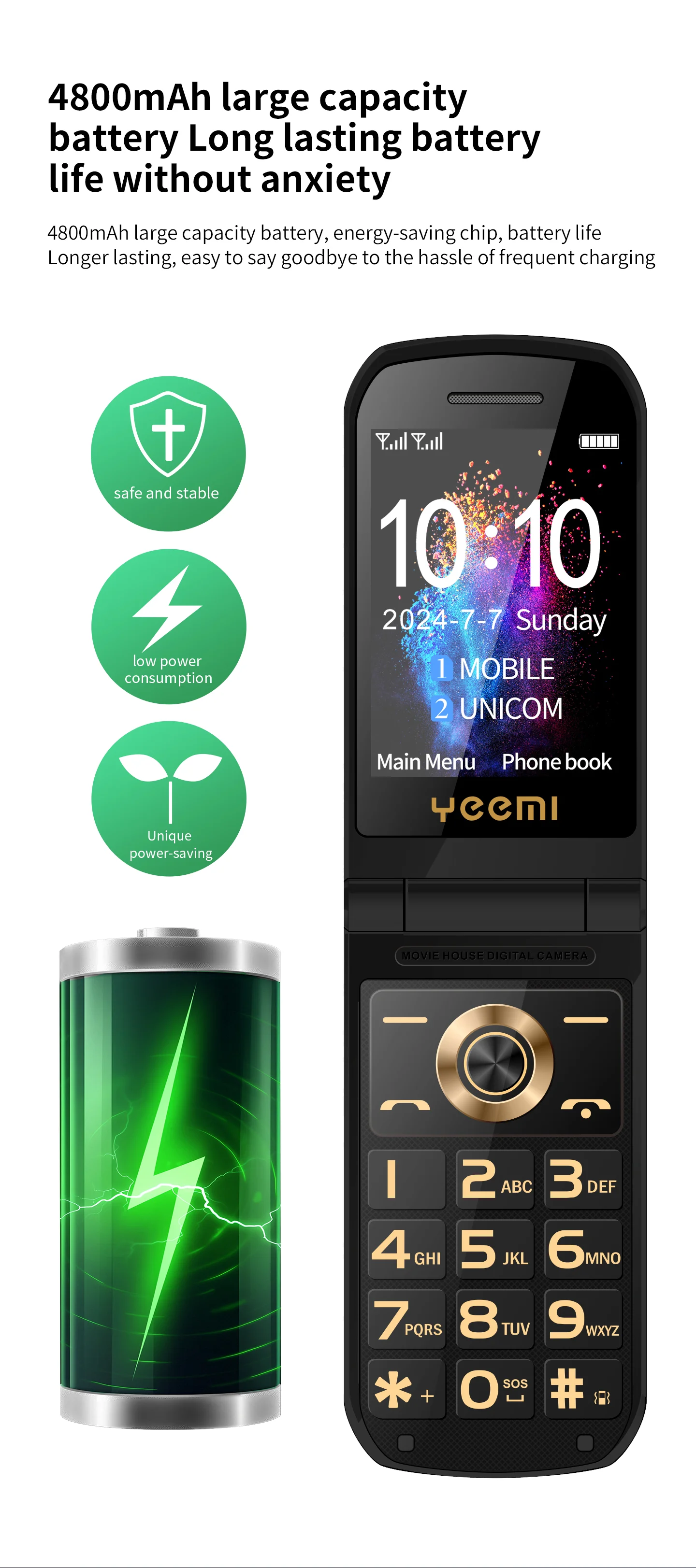 YeeMI S7A GSM 2G Mobile Phones 2.4'' Flip Feature Phone Dual SIM Bluetooth Large Font for Elderly Phone