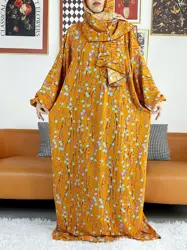 2023 Muslim Women Hooded Abaya Turkey-African Cotton Prayer Garment Kaftan With Hijab Floral Prints Dubai Saudi Robe In Ramadan